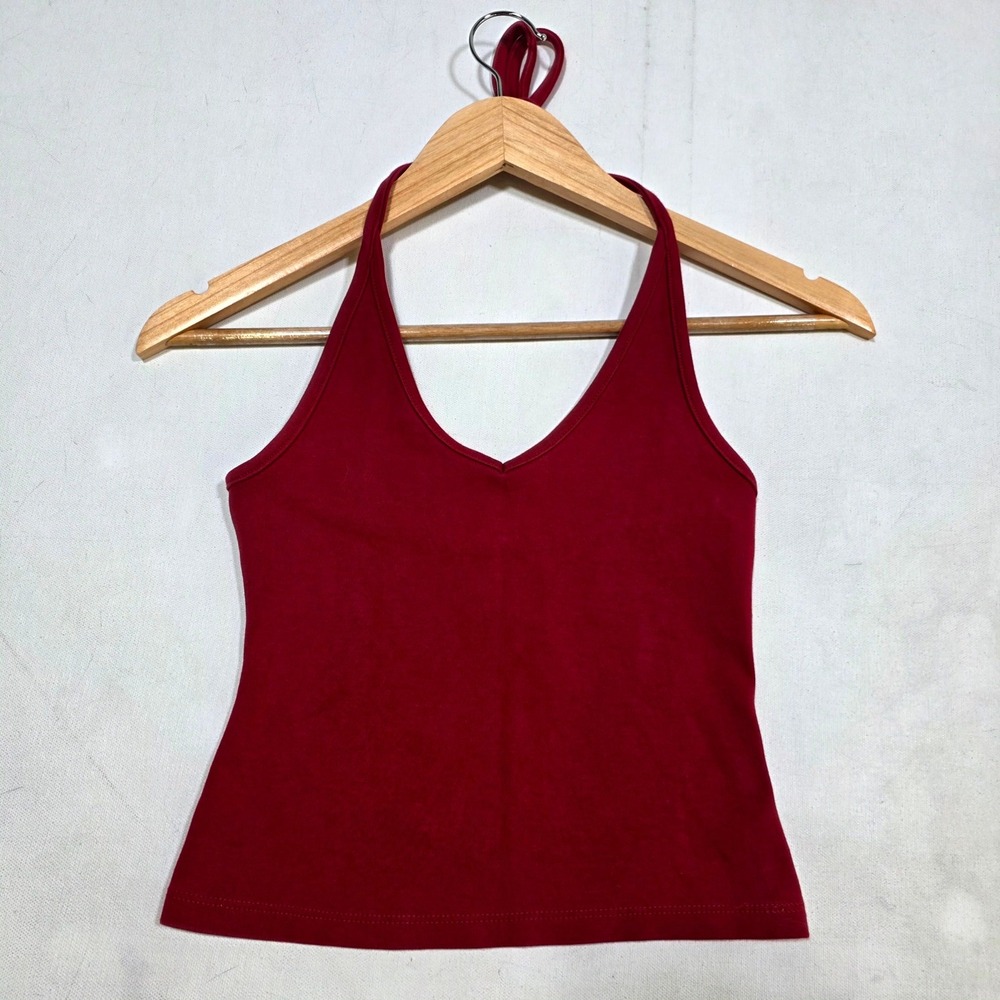 Wild Fable Halter Top Women S Burgundy V-Neck Shelf Bra Summer Y2K Basic Maroon